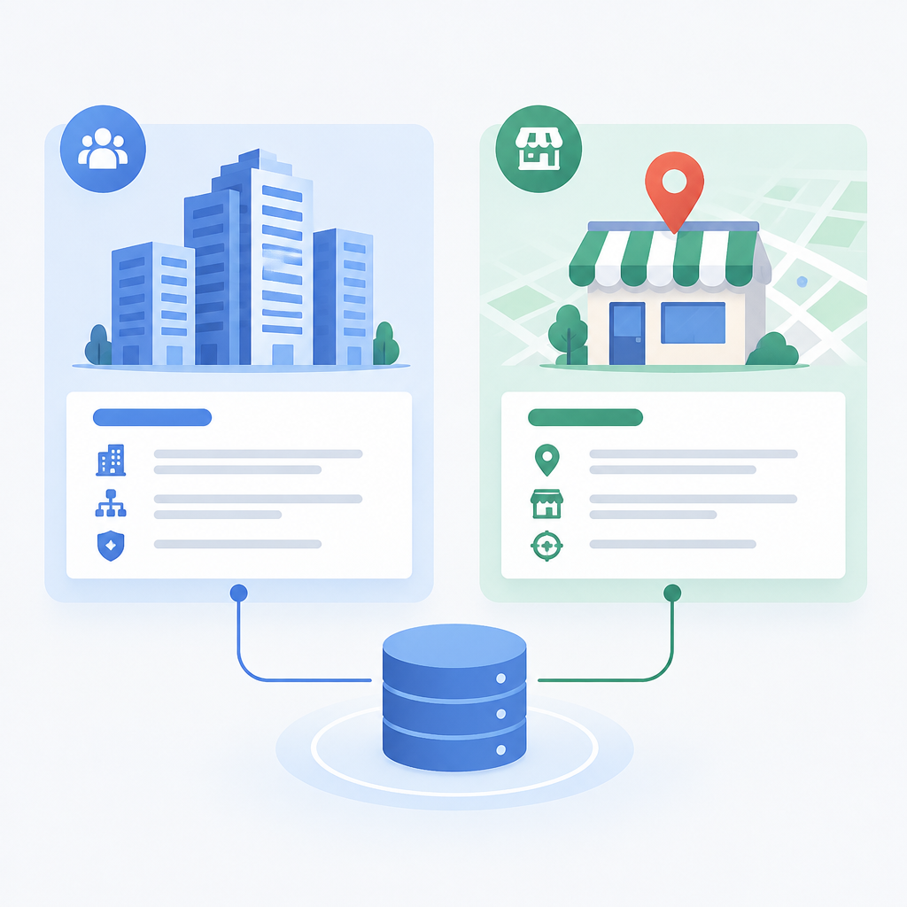 AI 생성 설명 이미지: AI 답변 노출 AI SGAEO | Organization과 LocalBusiness, 페이지 목적에 맞는 선택 기준